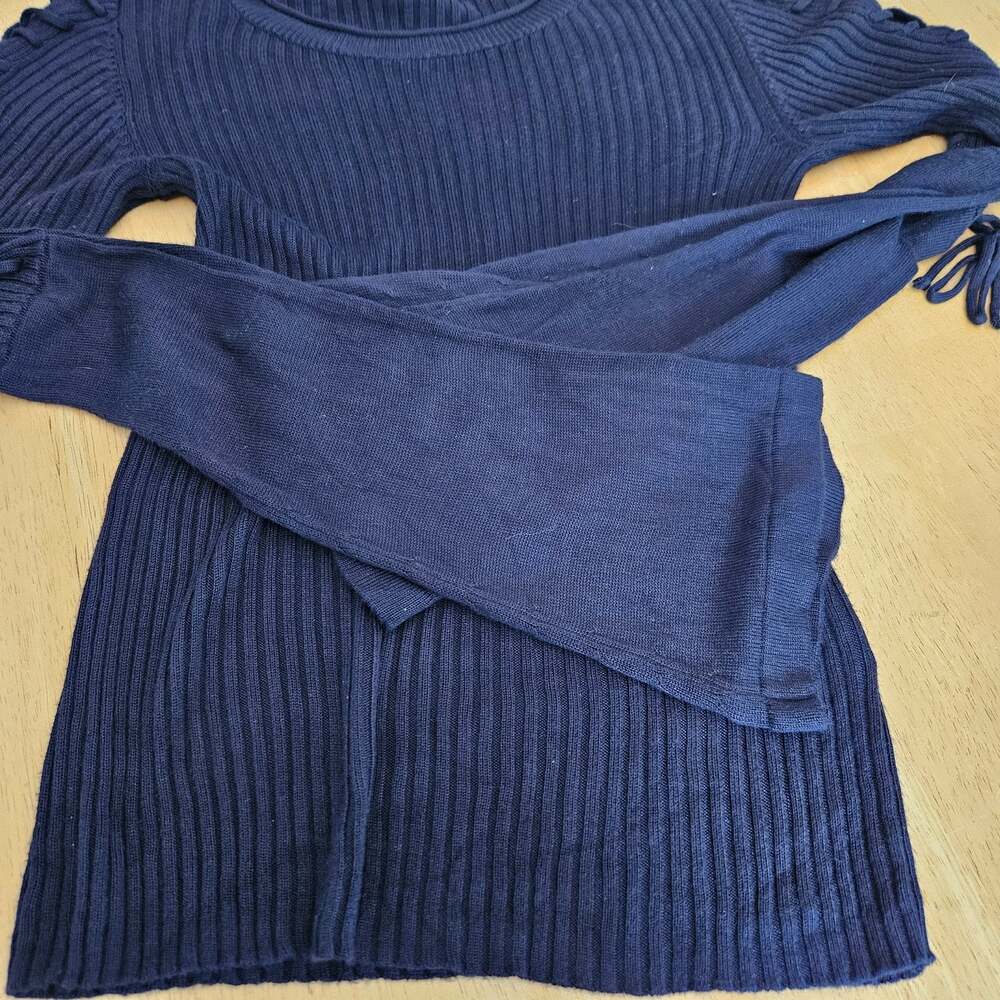 Vero Moda Navy Blue Bell Sleeve Ribbed Sweater Lace-up Detail XS EUC